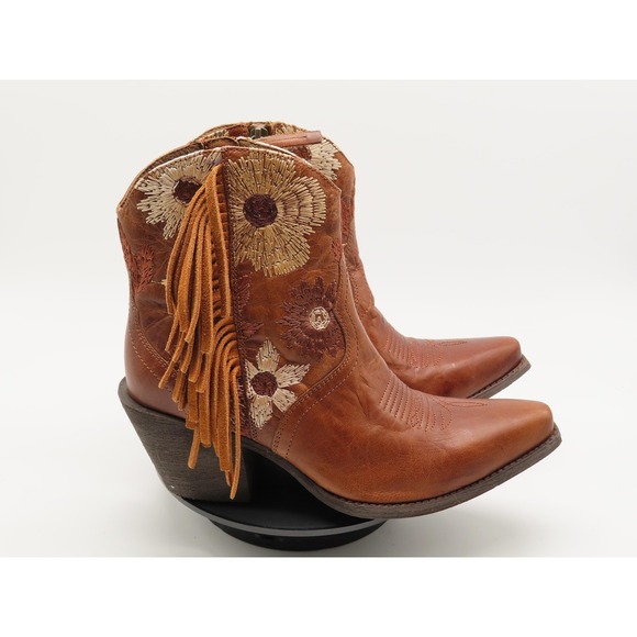 Ariat Shoes - Ariat Boots Womens Size 7.5 Brown Sunflower Fringe Western Leather Ankle Cowgirl